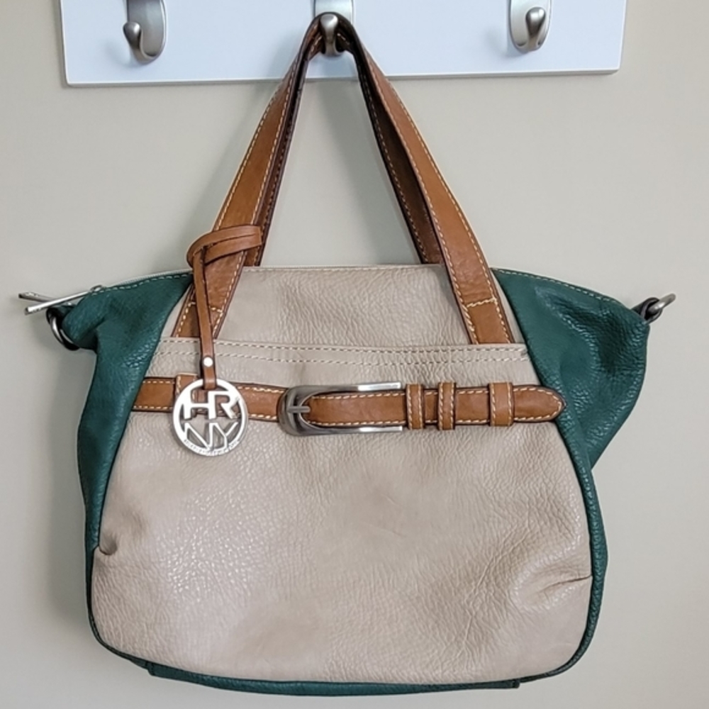Hilary Radley Tan and Green Faux Leather Bag purse